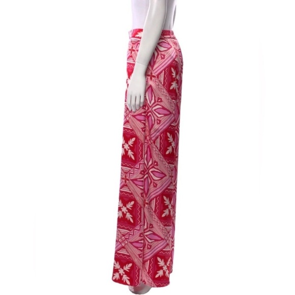 Caroline Constas Printed Wide Leg Pants High Rise with Pockets NWT Pink White - Picture 4 of 11